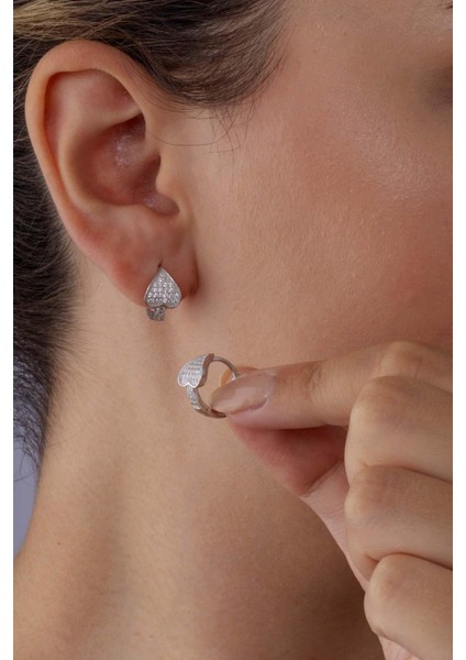 Kalp Model Beyaz Altın Kaplama Gümüş Tamtur Kadın Küpe modelleri