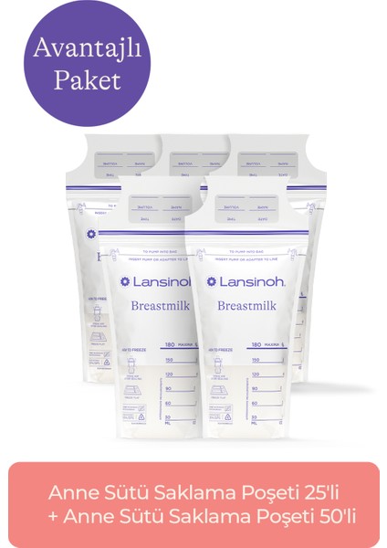 ® Anne Sütü Saklama Poşeti 50+25'li Avantaj Paketi (75 Adet)