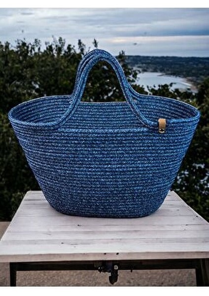 Jüt Hasır Görünümlü Plaj Çantası Polipropilen Materyal Kadınlar İçin Şık Tasarım