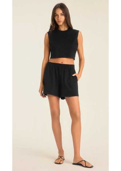 Bağcıklı Yırtmaç Detaylı Eşofman Şort
