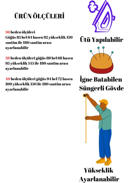 Riga ve Dikiş Setli Kılavuz Çizgili Terzi Mankeni Prova Mankeni (36-38-40 Beden ) indirimleri