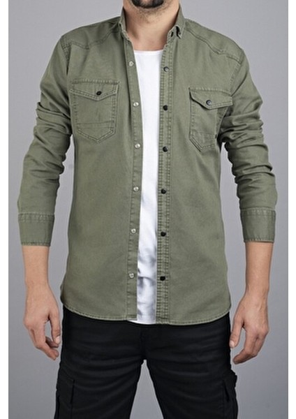 Slim Fit Erkek Pamuklu Kot Gömlek Yeşil fiyatları