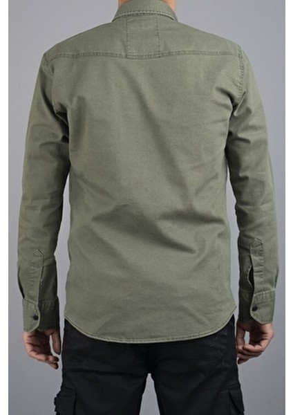 Slim Fit Erkek Pamuklu Kot Gömlek Yeşil indirimleri