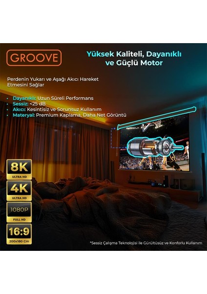 Vizio Pro 200X180CM Blackout Işık Geçirmez Elektrikli Otomatik Kumandalı Projeksiyon Perdesi +Motorlu+Canlı Renkler+Göz Koruması+Leke Tutmaz Projector fırsatları
