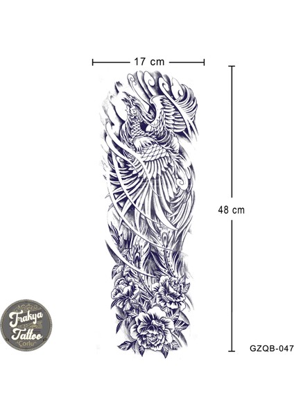 Yarı Kalıcı Dövme Tam Kol Anka Kuşu Geçici Dövme GZQB-047