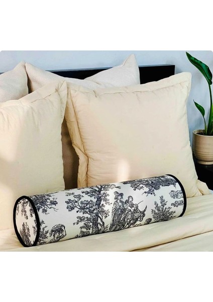 Siyah Fransız Köylüsü Keten Bolster Yastık. Silindir Rulo Ic Dolgulu Fermuarlı Yastık