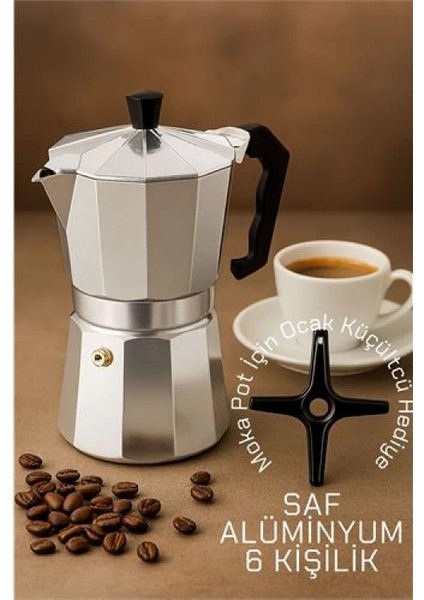 Modacar Klasik Italyan Moka Pot - 6061 Saf Alüminyum Profesyonel Moka Pot - 6 Kişilik