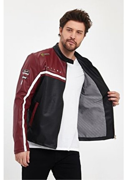 Erkek Baskılı Motorcu Ceket Deri Garnili Yarışçı Mont Fermuarlı ve Çıtçıtlı Kolej Montu Bomber Ceket fiyatları