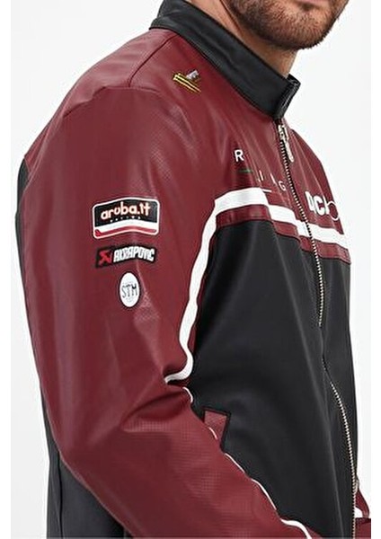 Erkek Baskılı Motorcu Ceket Deri Garnili Yarışçı Mont Fermuarlı ve Çıtçıtlı Kolej Montu Bomber Ceket indirimleri