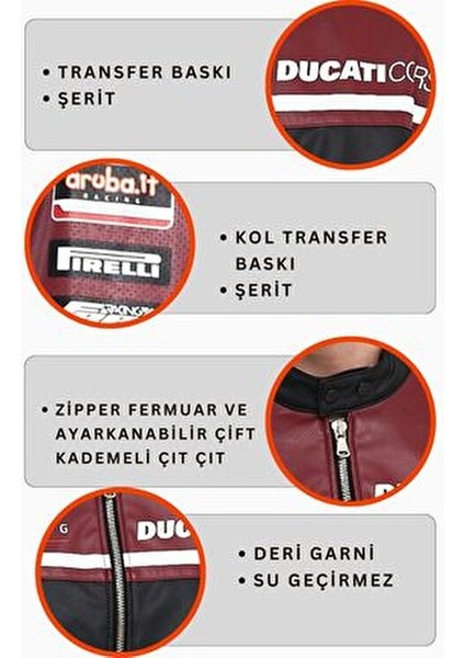 Erkek Baskılı Motorcu Ceket Deri Garnili Yarışçı Mont Fermuarlı ve Çıtçıtlı Kolej Montu Bomber Ceket