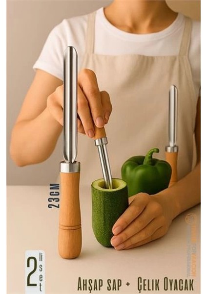 Modacar Oyacak - 2 Li Set Dolmalık Kabak ve Biber Patlıcan Oyacağı 304 Paslanmaz Çelik