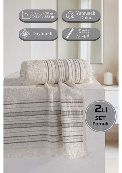 Retro %100 Pamuk 2’li Havlu Takımı - 50X90, 70X140 modelleri