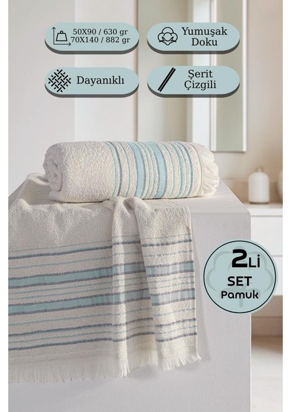 Retro %100 Pamuk 2’li Havlu Takımı - 50X90, 70X140 indirimleri