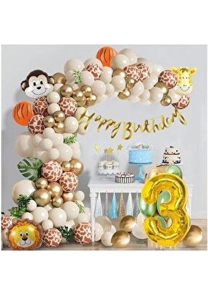 Safari Desenli Doğum Günü Konsepti Parti Kutlama Doğum Günü Konsepti