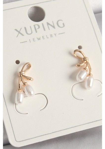 Pirinç Rose Renk Inci Detay Düğüm Model Kadın Küpe