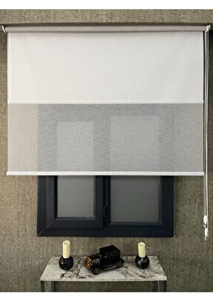 Çift Mekanizmalı Klasik Stor Perde Gri Renk Polyester Kumaş Düz Desen