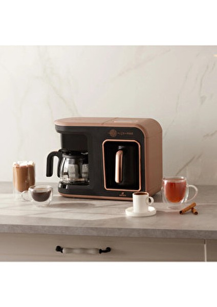 Cam Demlikli Közde Türk Kahvesi, Sütlü Türk Kahvesi, Sütlü Içecek, Filtre Kahve ve Çay Demleme