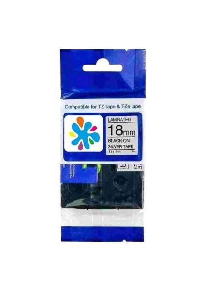 TZE-941 Gümüş Üzerine Siyah Muadil Etiket 18MM