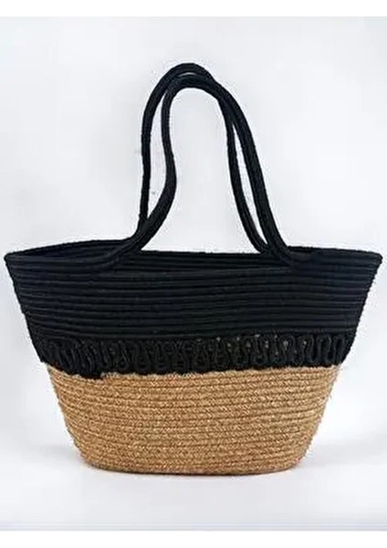 Hasır Jüt Çanta Kadınlar İçin Vegan Pamuk ve Jüt Materyal ile Plaj Kullanımı