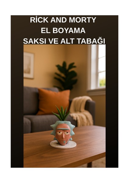 Rick And Morty El Boyama Lüks Saksı ve Alt Tabağı