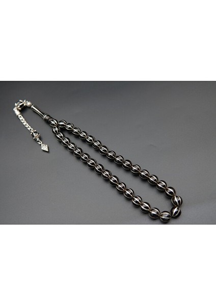 8'lı Yuvarlak Kesim Gümüş Yarma Işleme Oltu Taşı Tesbih ST000149 fiyatları