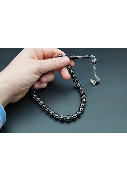 8'lı Yuvarlak Kesim Gümüş Yarma Işleme Oltu Taşı Tesbih ST000149 fırsatları