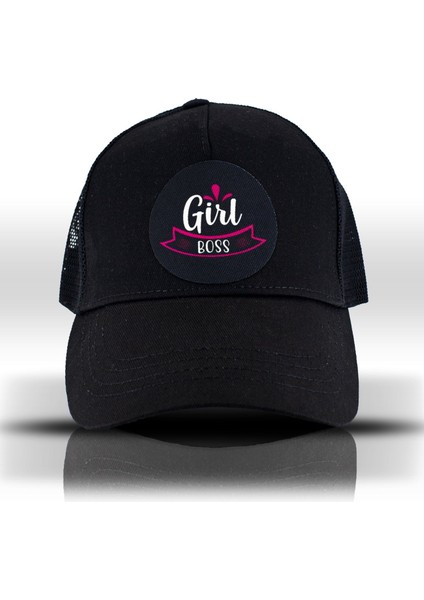 Girl Boss Patron Fileli Siyah Beyzbol Kadın Şapka Trucker Cap