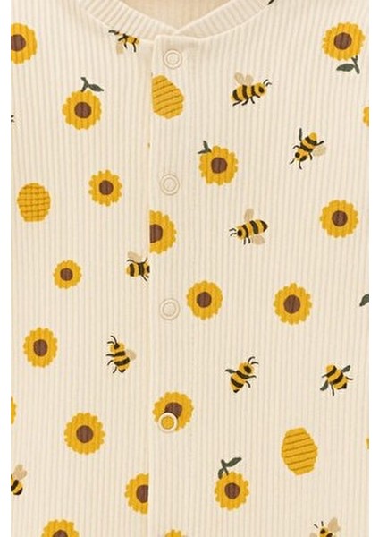 Unısex Bebek Safari ve Arı Baskılı Çıtçıtlı Yenidoğan Bebek Tulumu %100 Pamuk Esnek 1-3-6 Aylık fırsatları