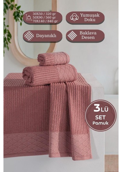 Cumba %100 Pamuk 3’lü Havlu Takımı - 30X50, 50X90, 70X140 fırsatları