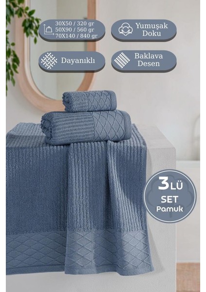Cumba %100 Pamuk 3’lü Havlu Takımı - 30X50, 50X90, 70X140 indirimleri