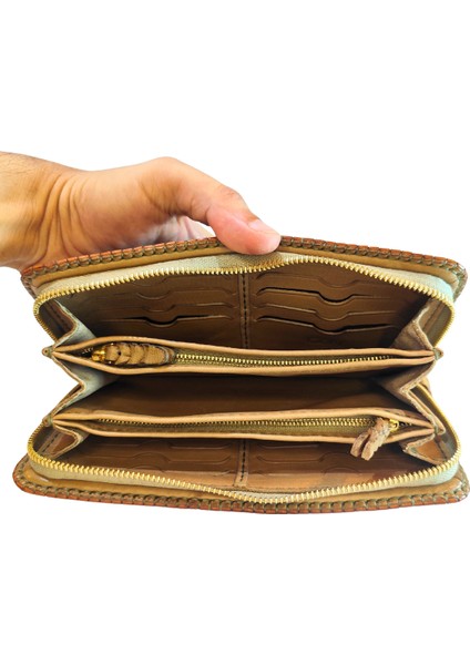 El Yapımı (HANDMADE) Çok Bölmeli Hakiki Deri Kadın Cüzdan Isfahan 40020