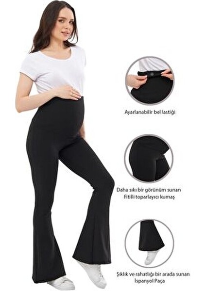 MYRA8230 Toparlayıcı Fitilli Mevsimlik Ispanyol Paça Beli Ayarlanabilir Hamile Tayt