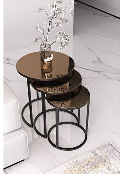 Usta Siyah Metal Bronz Aynalı Zigon Sehpa fiyatları