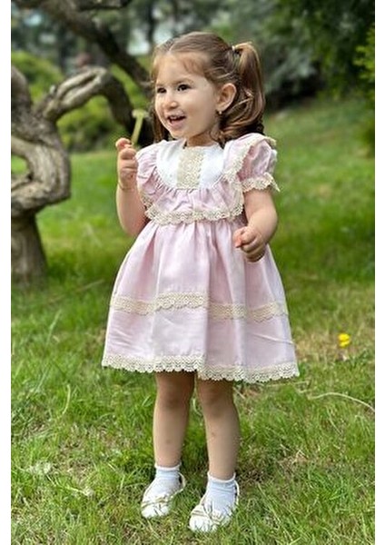Kız Bebek Elbise Kız Çocuk Elbise Doğum Günü Parti Düğün Elbise Dantelli Kısa Kol astarlı elbise