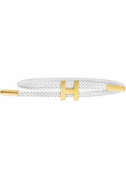 Unisex H Harf Model Beyaz Renk Gold Detay Ayarlanabilir Çelik Bileklik