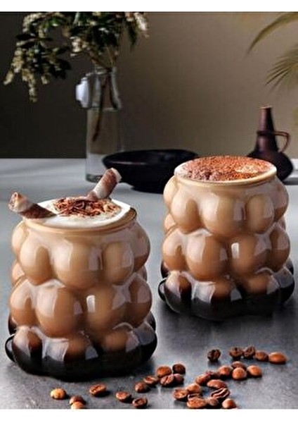 Isıya Dayanıklı Borosilikat Cam Boncuk Bardak - Boncuklu Üzümlü Kahve ve Sunum Bardağı 1 Adet