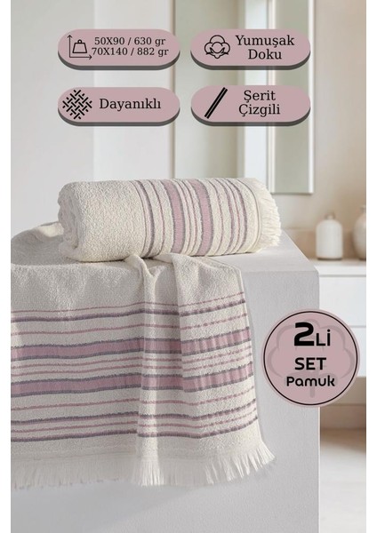 Retro %100 Pamuk 2’li Havlu Takımı - 50X90, 70X140