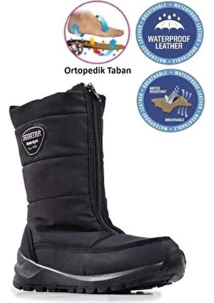 5547 Model Scooter Kadın Bot Su Geçirmez Düz Topuklu Hakiki Deri Yağmur Çizmesi