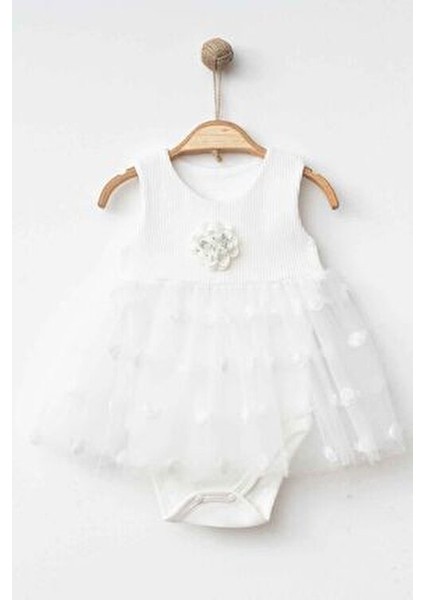 Gül Nakışlı Tüllü Çıtçıtlı Zıbın Elbise (%100 Pamuk)