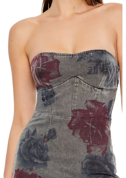 Çiçek Desenli Denim Mini Elbise modelleri
