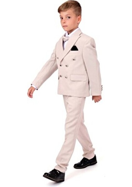 Kruvaze Italyan Kesim Erkek Çocuk Takım Elbise Bej Regular Fit MNK5689 fırsatları