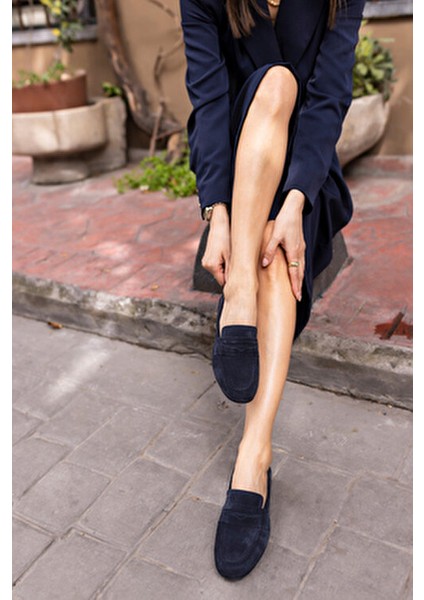 Otton Kadin Lacivert Gercek Suet Loafer Babet fırsatları