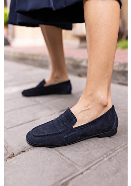 Otton Kadin Lacivert Gercek Suet Loafer Babet indirimleri