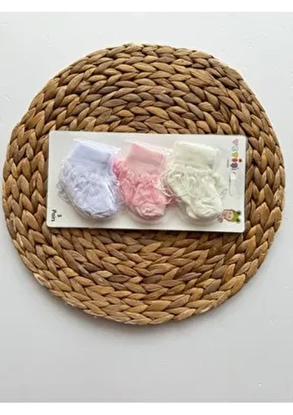 3 Lü Set Kombin Yenidoğan Pamuklu Kız Bebek Dantel Fırfırlı Patik Çorap