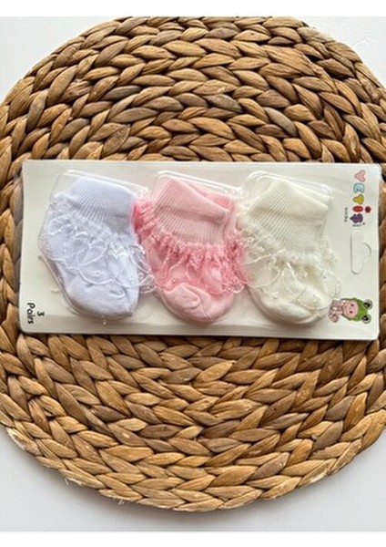 3 Lü Set Kombin Yenidoğan Pamuklu Kız Bebek Dantel Fırfırlı Patik Çorap fiyatları
