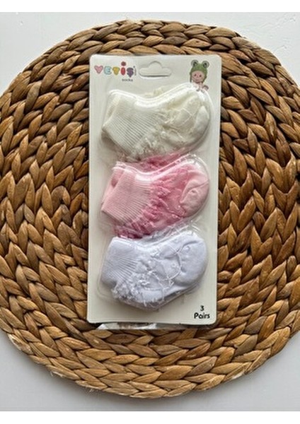 3 Lü Set Kombin Yenidoğan Pamuklu Kız Bebek Dantel Fırfırlı Patik Çorap modelleri