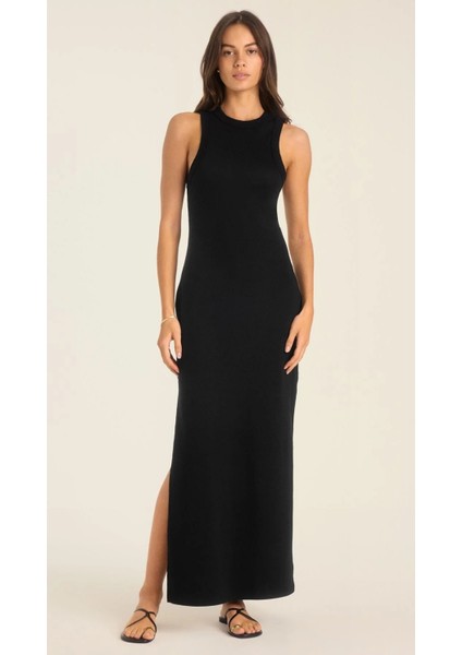 Yırtmaçlı Halter Yaka Atlet Kesim Ribana Elbise