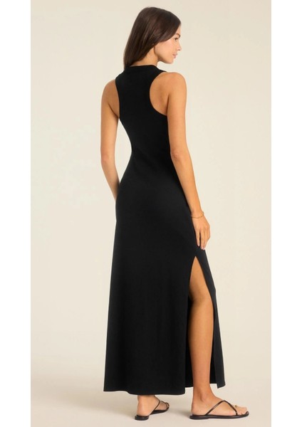 Yırtmaçlı Halter Yaka Atlet Kesim Ribana Elbise modelleri