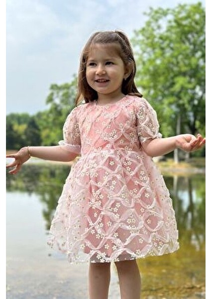 Kız Bebek Elbise Kız Çocuk Elbise Doğum Günü Parti Düğün Elbise Dantelli Kısa Kol astarlı elbise