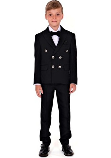 Kruvaze Italyan Kesim Montero Erkek Çocuk Takım Elbise MNK5689 Siyah